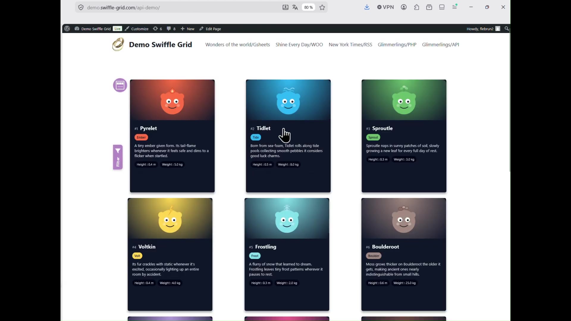 Live grid populated from a custom REST API connector