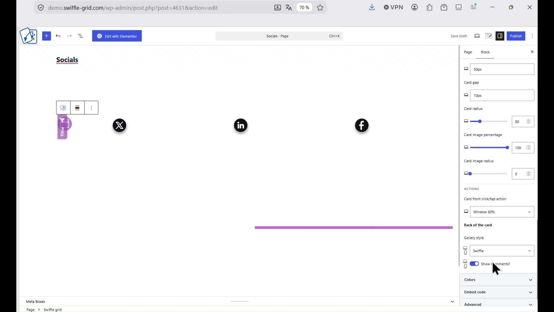 Finished row of round social icon cards acting as a navigation menu or social bar