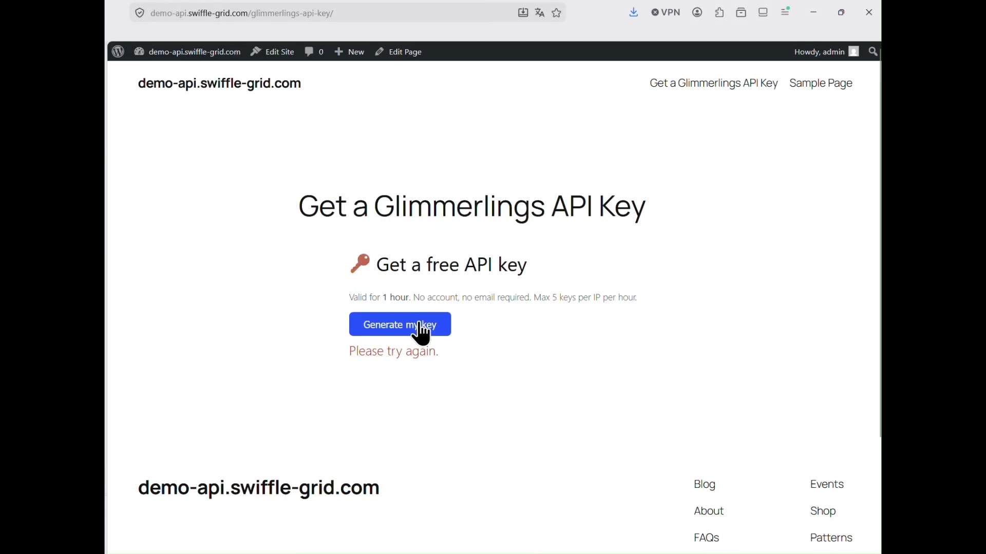 Getting a free demo API key for the sample connector
