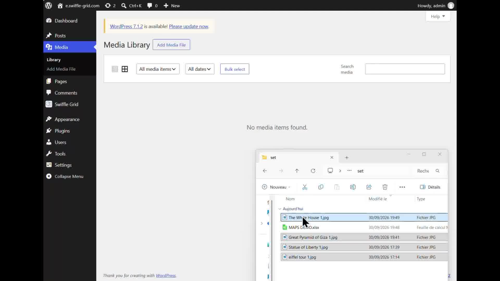Uploading landmark photos and the spreadsheet to the WordPress Media Library